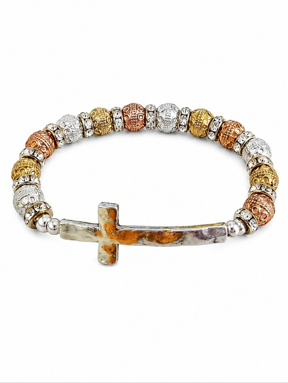 L&J INSPIRED Unisex Metal Beaded Cross Stretch Bracelet